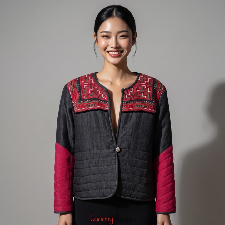 Red-and-Black Coat with Ethnic Brocade